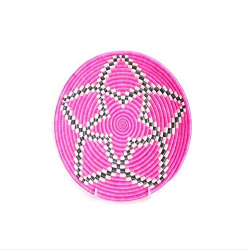 African Basket Rwanda Basket Woven Basket Sweet Grass and Sisal Pink & Black 12" x 3"