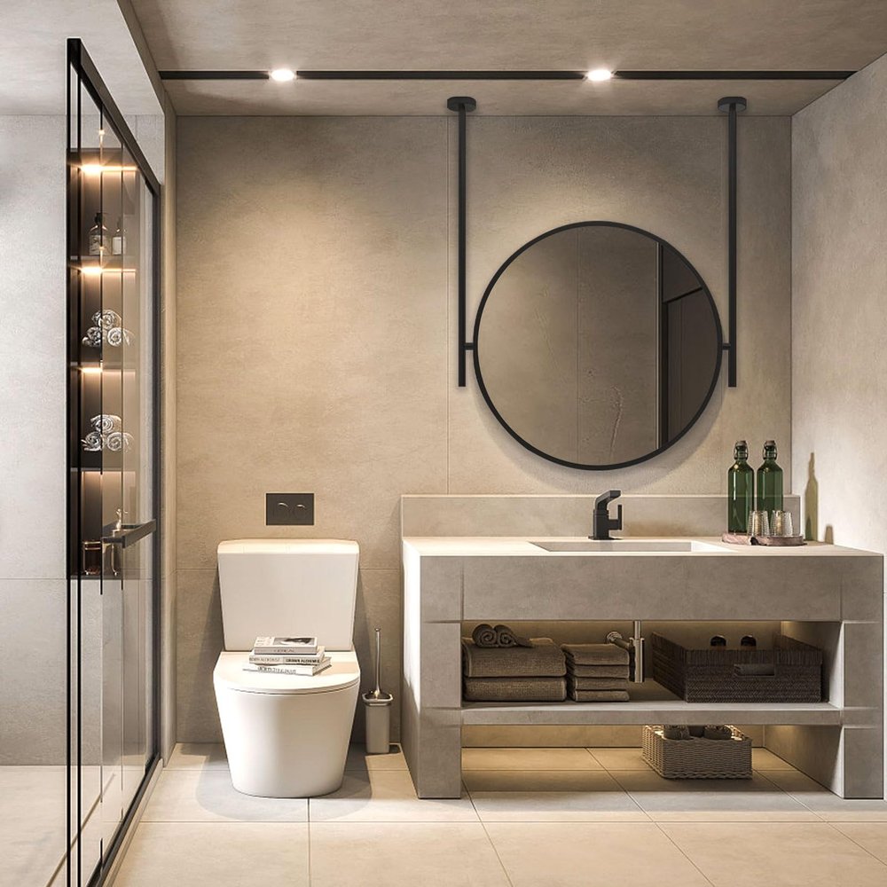 Drsyffsup Modern Hanging Rod Mirror, with Metal Frame and Boom, Washroom Makeup Shaving Round Ceiling Mounted Mirror, Bedroom Entrance Cloakroom Home Decorative Mirror (Size : Diameter-50CM/19.7INCH)