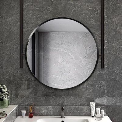 Gaommini Wall Circle Mirror Ceiling Mounted Hanging Mirror for Bathroom Vanity Makeup, Decorative Mirrors for Wall, Large Round Mirror with Black Metal Frame (Size : Diameter-40CM/15.7INCH)