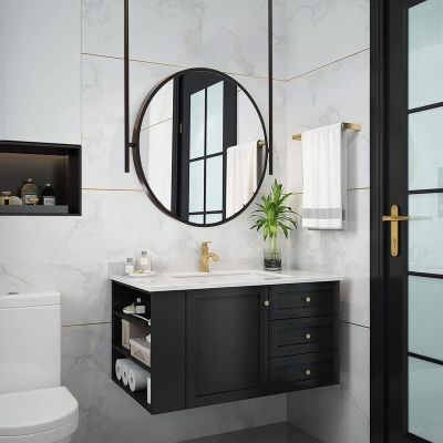 Drsyffsup Home Vanity Makeup Mirror Black Round Wall Mirror, 40cm/50cm/60cm/70cm, Ceiling Mounted Mirror Metal Framed Circle Mirror Decorative Simple Glass Mirror (Size : Diameter-70CM/27.6INCH)