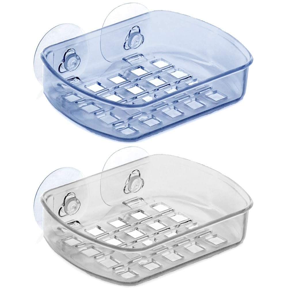 2 Pc Soap Bar Tray Dish Suction Cup Draining Shower Rack Bathroom Holder Saver Holder Self Draining Soap Dish Holes Easy Clean Bar Soap Holder with Suction Cup Soap Dish Suitable for Shower Bathroom