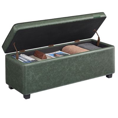 VASAGLE EKHO Collection - Storage Ottoman Bench, Entryway Bedroom Bench, 25 Gallons, Synthetic Leather with Stitching, Mid-Century Modern, Safety Hinges, Loads 660 lb, Forest Green ULOM075C01