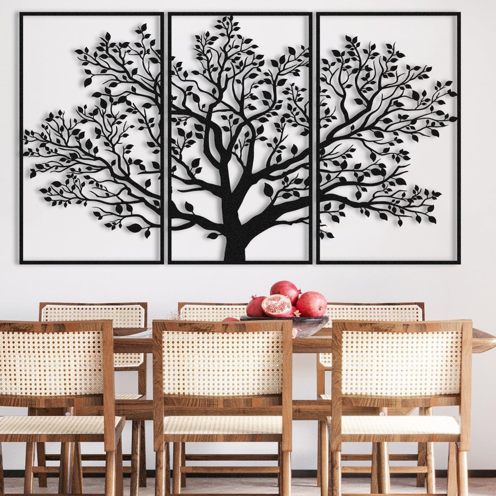 ICEWQOQU Tree of Life Wall Art, 3 Piece Metal Tree Wall Decor, Outdoor Metal Wall Art for Living Room, Bedroom, Bathroom, Hanging Over Bed Decor, Home Decor (89" W x 51" H / 227x130 cm, black)