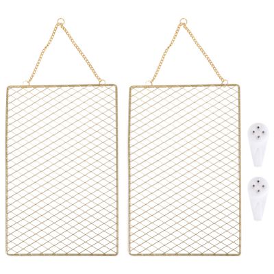 OSKOE Picture Hanging Wire 2pcs Earring Wall Holder Wall Grid Jewelry Organizer Gold Mesh Net Earring Bracelet Jewelry Wall Storage Holder for Home Metal Clothes Rack