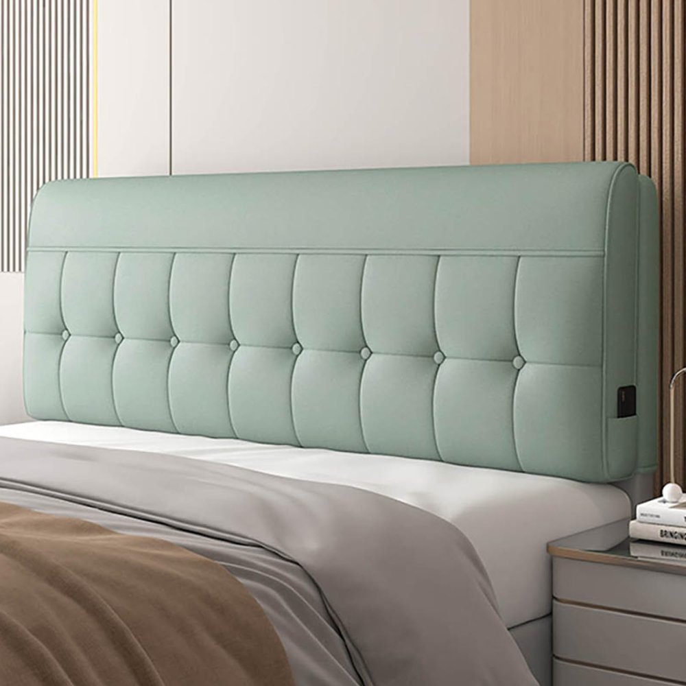 ZZYK Headboard Rest Cushion Wall Pillow,Wipeable Lumbar Cushion Bed Backrest Collision Upholstered Reading Pillow Removable Cover for Sofa Bed Bunk Bed,Green1,Full/47.2x23x2In