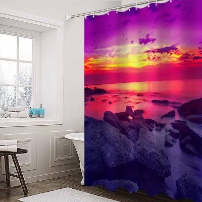 JIAMELUCK Seaside Beach Sunset Dusk Waterproof Shower Curtain Bathroom Fabric Polyester Shower Curtains Bath Decor Curtain 80x180cm(31" Wx71 H)