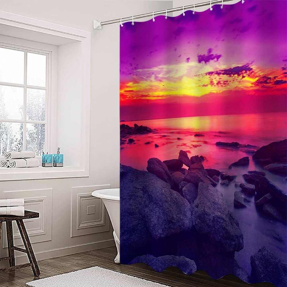 JIAMELUCK Seaside Beach Sunset Dusk Waterproof Shower Curtain Bathroom Fabric Polyester Shower Curtains Bath Decor Curtain 80x180cm(31" Wx71 H)