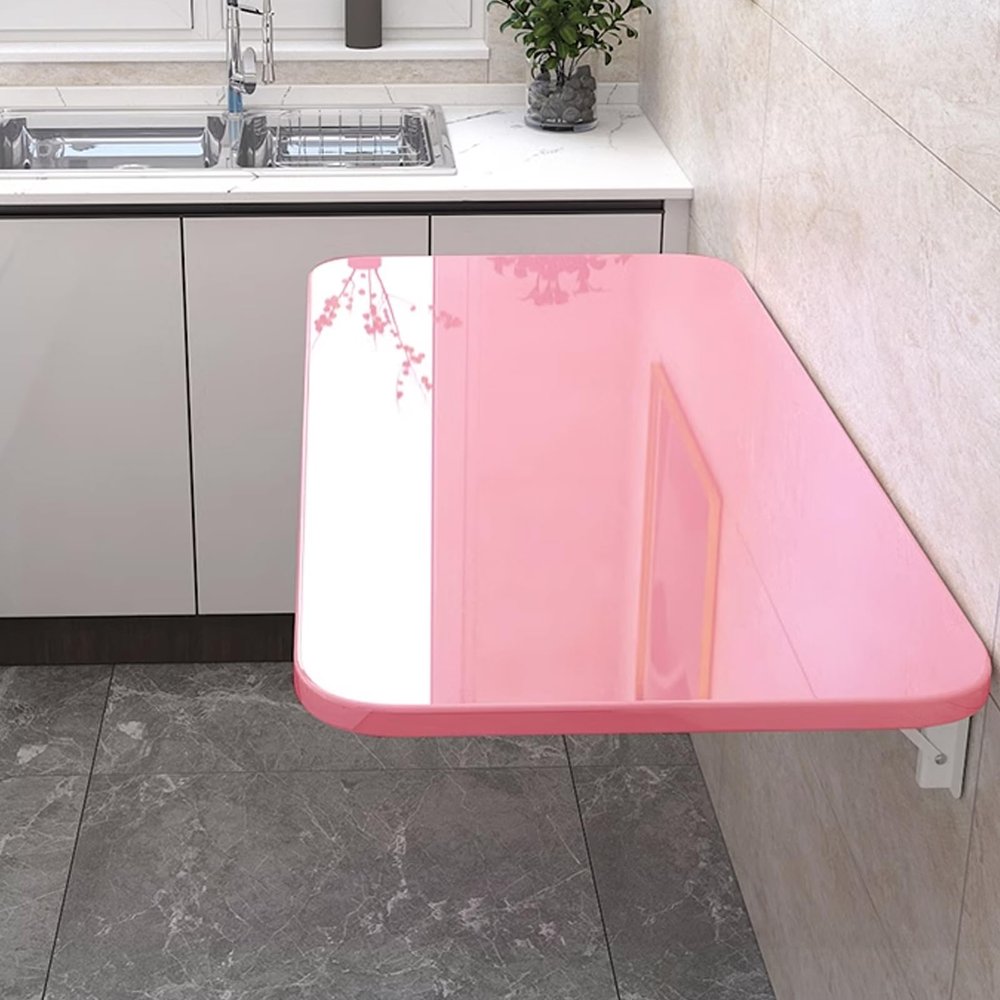 SAHUL Wall Mounted Folding, Heavy Duty Wall Mounted Table with Bracket, for Laundry Room, Kitchen, Home Bar, Kitchen & Dining Room Office Multifunctional Table 90x30cm/35.5x12in Pink