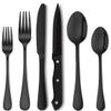 Black Silverware Set Utensil Sets Cutlery Set for 6 36-Pieces Forks Spoons And Knives Set Hammered Handle Kitchen Apartment Essentials Ergonomic Dishwasher Safe Durable Best Gift Combo Black view 1