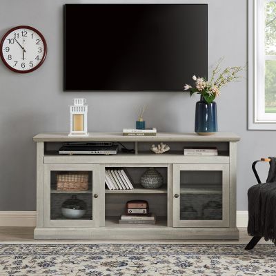 60'' TV Stand with Open and Closed Storage Space,Television Stands Modern Entertainment Center for TVs up to 65 Inch Media Storage Console Table TV Cabinet for Living Room,Bedroom (Stone Gra)