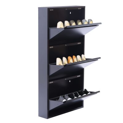 Vintoro Shoe Storage Cabinet,Shoe Organizer,Freestanding Shoe Racks Cabinet,Wall Mounted & No-Assembly Metal Shoe Cabinet,Hold 9 Pair Shoes,Ultra-Thin Shoe Cabinet,for Entryway,Hallway
