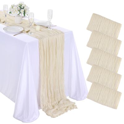 Beige Cheesecloth Table Runners 5 Pack 10Ft Rustic Boho Gauze Long Table Runner for Spring Wedding Arch Bridal Shower Table Decoration 35x120 Inch