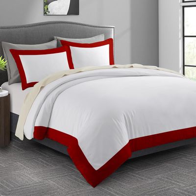SLEEP-NEST Dual Tone Duvet Cover Set Alaskan King 136"x120" Long Staple 100% Egyptian Cotton - 3 Piece Shading Design 600TC Oversized King Large Covers, Two Color Duvet Cover, (White + Burgundy)