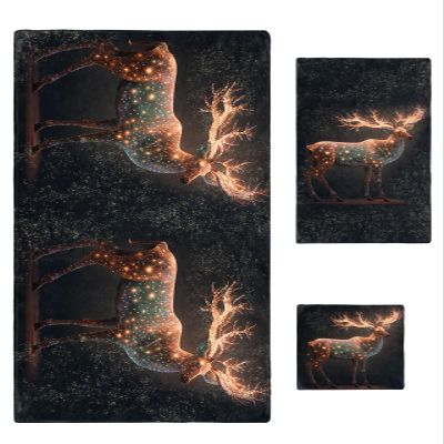 Christmas Deer Bathroom Towel Set,Microfiber Bath Kitchen Beach Hand Dish Towels Set,Quick Dry Luxury Soft Decorative Towels+Set Clearance Bulk Decor(3-PC) Forest Xmas Aesthetics Starry Elk