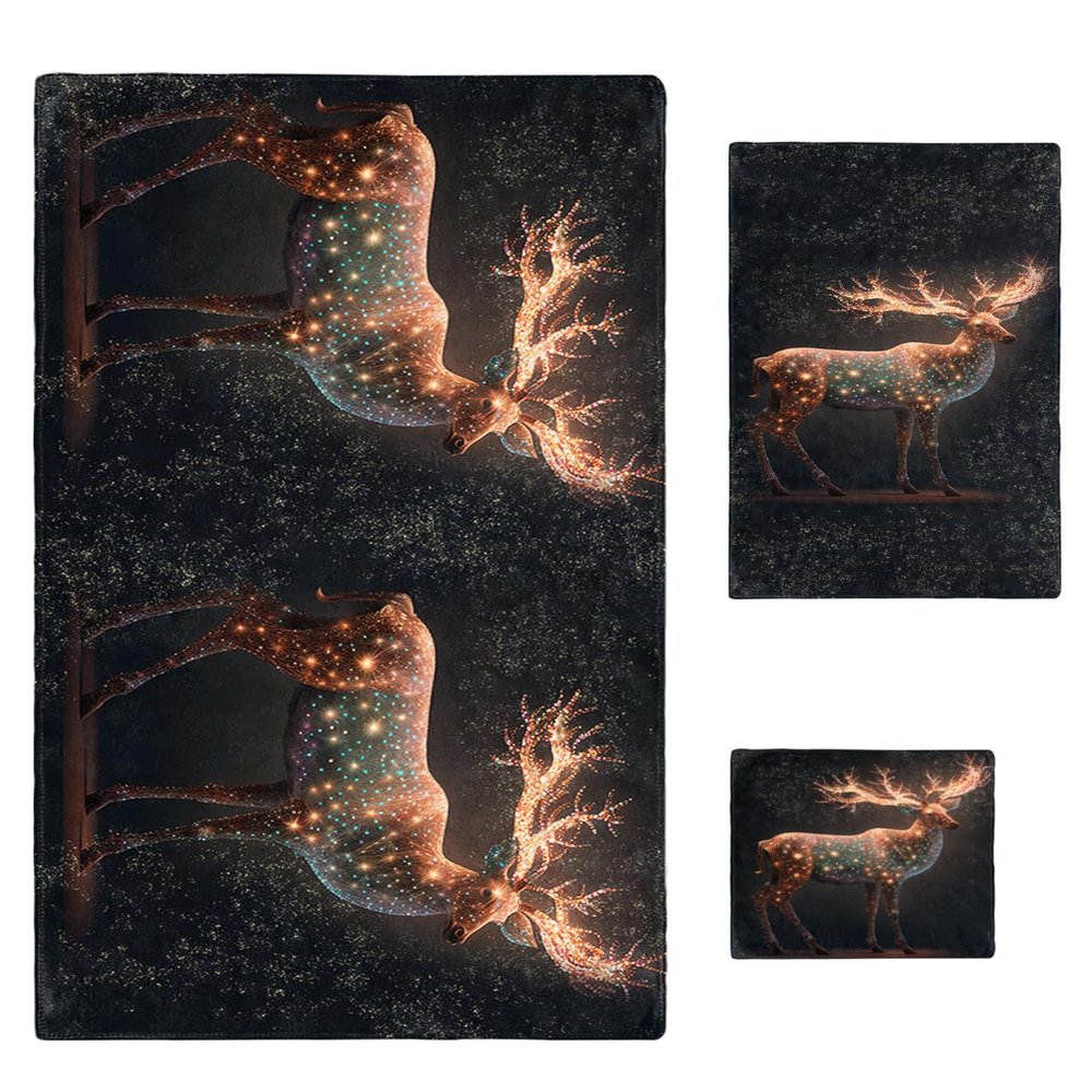 Christmas Deer Bathroom Towel Set,Microfiber Bath Kitchen Beach Hand Dish Towels Set,Quick Dry Luxury Soft Decorative Towels+Set Clearance Bulk Decor(3-PC) Forest Xmas Aesthetics Starry Elk
