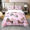 100% Cotton Horse Comforter Cover King Farm Western Cowboy Cowgirls Bedding Set for Kids Boys Girls Pink Rose Floral Duvet Cover with Lover Heart Decor Kawaii Horse Quilt Cover with 2 Pillowcases view 1