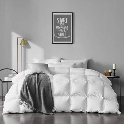 APSMILE Oversized King Feathers Down Comforter - Ultra Soft All Seasons 100% Organic Cotton Duvet Insert Medium Warm Quilted Bed Comforter with Corner Tabs (120x98, White)