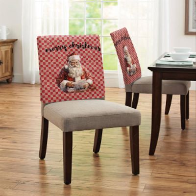 6 Packs Red Plaid Dining Chair Back Cover, Decorative Kitchen Dinner Chair Seat Covers Washable Chair Slip Covers,Removable Slipcovers Protect Vintage Christmas Santa Winter Snowflake Letter