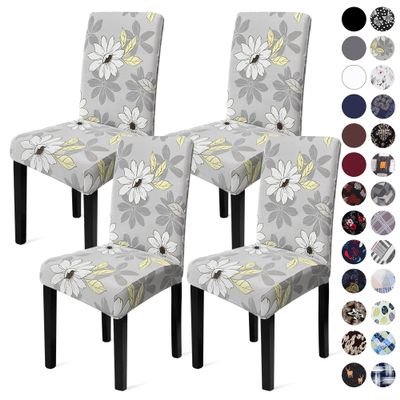 Sufdari Dining Chair Covers,Kitchen Chair Cover,Parsons Chair Slipcover,Spandex Chair Protectors for Dining Room Stretch Chairs Cover Set of 4 -Grey Floral