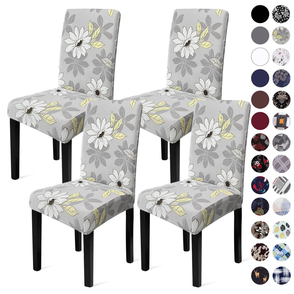Sufdari Dining Chair Covers,Kitchen Chair Cover,Parsons Chair Slipcover,Spandex Chair Protectors for Dining Room Stretch Chairs Cover Set of 4 -Grey Floral
