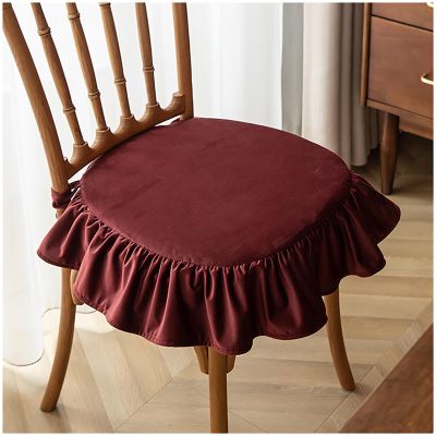 ZTGL Luxury Decorative Chair Covers for Dining Room, Solid Color Ruffle Chair Seat Covers with Ties, European Seat Cushion Non Slip Square Luxury Decorative Chair Cover 18"x18",Claret,(4 Pcs)