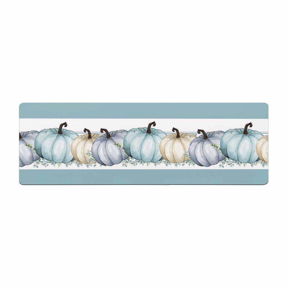 PRINT PICTURE ARTHOME Bathroom Rugs Non-Slip Runner Mats for Home Decor, Absorbent Rug Quick Dry Bath Shower Mat for Floor - Fall Thanksgiving Blue Pumpkins Kitchen Floor Mat 20"x63"