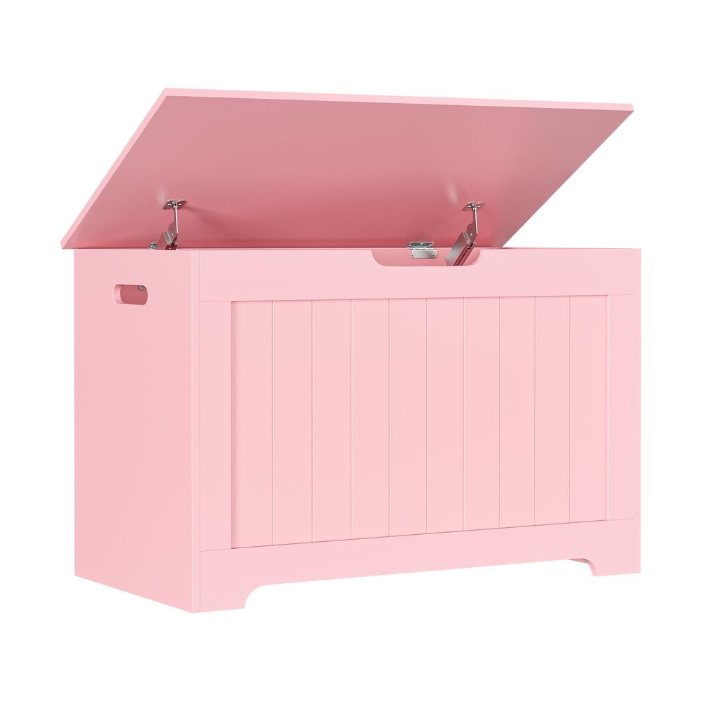 JungleA 30'' Box Storage Chest Trunk, Wooden Storage Bench Organizer Box Shoe Blanket Chest, w/2 Safety Hinges, for Living Room, Bedroom, Entryway, Pink