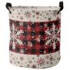 Christmas Large Laundry Basket, Waterproof Laundry Hamper for Baby Clothes, Winter Snowflake Xmas Red Black Plaid Burlap Foldable Laundry Baskets with Handles, 13.8''x17'' view 1