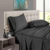 600 Thread Count 4 Piece Sheets Set for College Dorm Bed - Full XXL Size Sheets for College Dorm Room Bedding with 8" Deep Pocket Elastic Fitted Sheet - 100% Egyptian Cotton - Dark Grey Stripe. view 2
