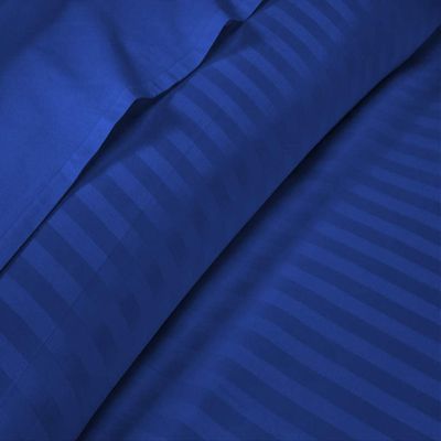 600 Thread Count 4 Piece Sheets Set for College Dorm Bed - Twin Size Sheets for College Dorm Room Bedding with 10" Deep Pocket Elastic Fitted Sheet - 100% Egyptian Cotton - Royal Blue Stripe.
