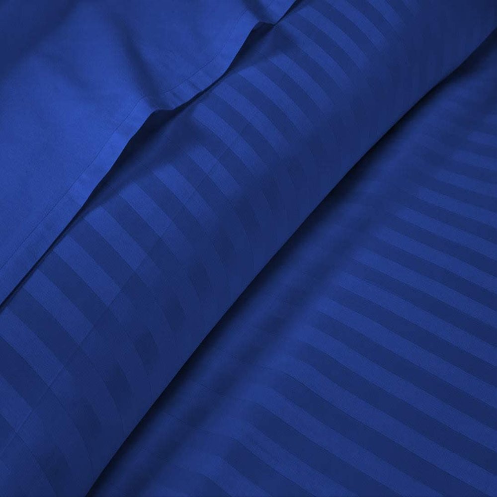 600 Thread Count 4 Piece Sheets Set for College Dorm Bed - Twin Size Sheets for College Dorm Room Bedding with 10" Deep Pocket Elastic Fitted Sheet - 100% Egyptian Cotton - Royal Blue Stripe.