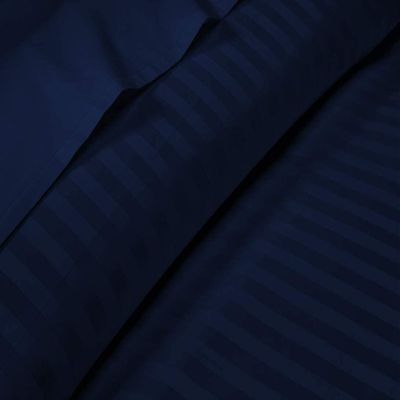 600 Thread Count 4 Piece Sheets Set for College Dorm Bed - Twin Size Sheets for College Dorm Room Bedding with 6" Deep Pocket Elastic Fitted Sheet - 100% Egyptian Cotton - Navy Blue Stripe.