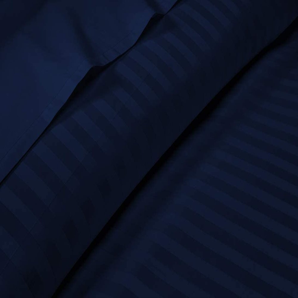 600 Thread Count 4 Piece Sheets Set for College Dorm Bed - Twin Size Sheets for College Dorm Room Bedding with 6" Deep Pocket Elastic Fitted Sheet - 100% Egyptian Cotton - Navy Blue Stripe.