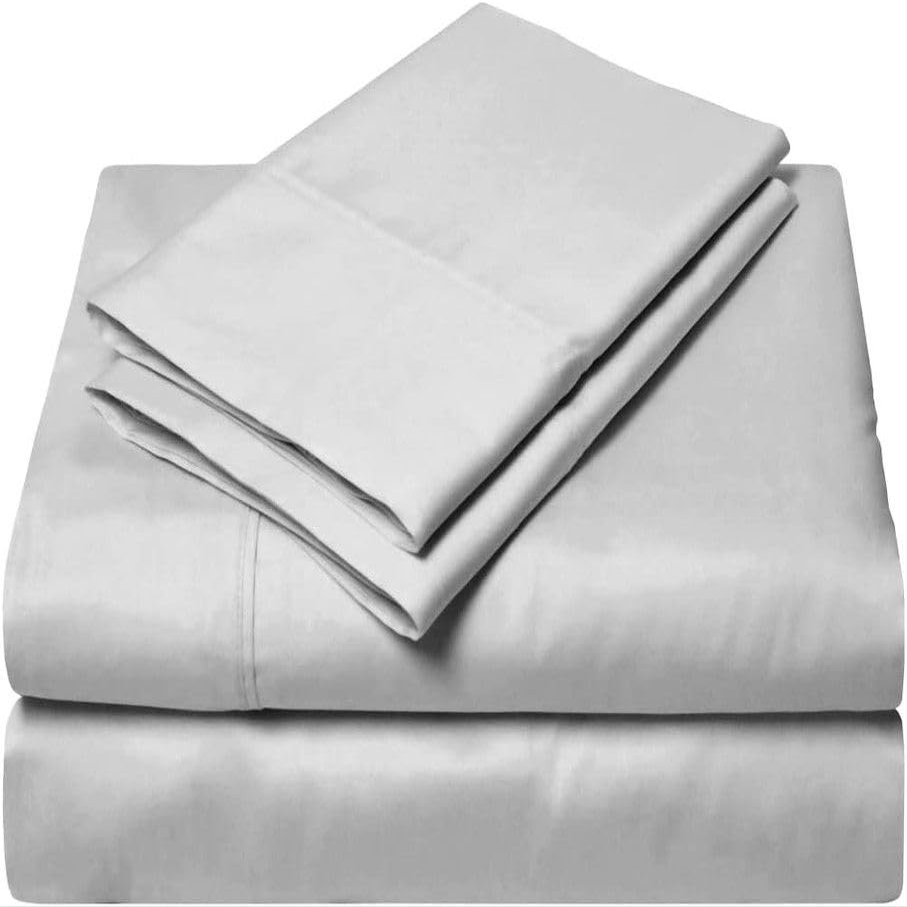 600 Thread Count 4 Piece Sheets Set for College Dorm Bed - Full Size Sheets for College Dorm Room Bedding with 12" Deep Pocket Elastic Fitted Sheet - 100% Egyptian Cotton - Light Grey Solid.
