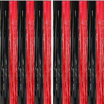 2 Pack Black and Red Foil Fringe Curtains Photo Booth Prop Tinsel Streamer Backdrops Birthday Party Supplies Graduation Xmas Holiday Party Decorations, 3.3 x 6.6 ft