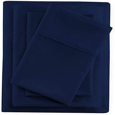 600 Thread Count 4 Piece Sheets Set for College Dorm Bed - Twin Size Sheets for College Dorm Room Bedding with 8" Deep Pocket Elastic Fitted Sheet - 100% Egyptian Cotton - Navy Blue Solid.