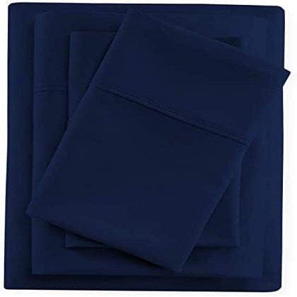 600 Thread Count 4 Piece Sheets Set for College Dorm Bed - Twin Size Sheets for College Dorm Room Bedding with 8" Deep Pocket Elastic Fitted Sheet - 100% Egyptian Cotton - Navy Blue Solid.