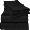 600 Thread Count 4 Piece Sheets Set for College Dorm Bed - Full Size Sheets for College Dorm Room Bedding with 10" Deep Pocket Elastic Fitted Sheet - 100% Egyptian Cotton - Black Stripe. view 1