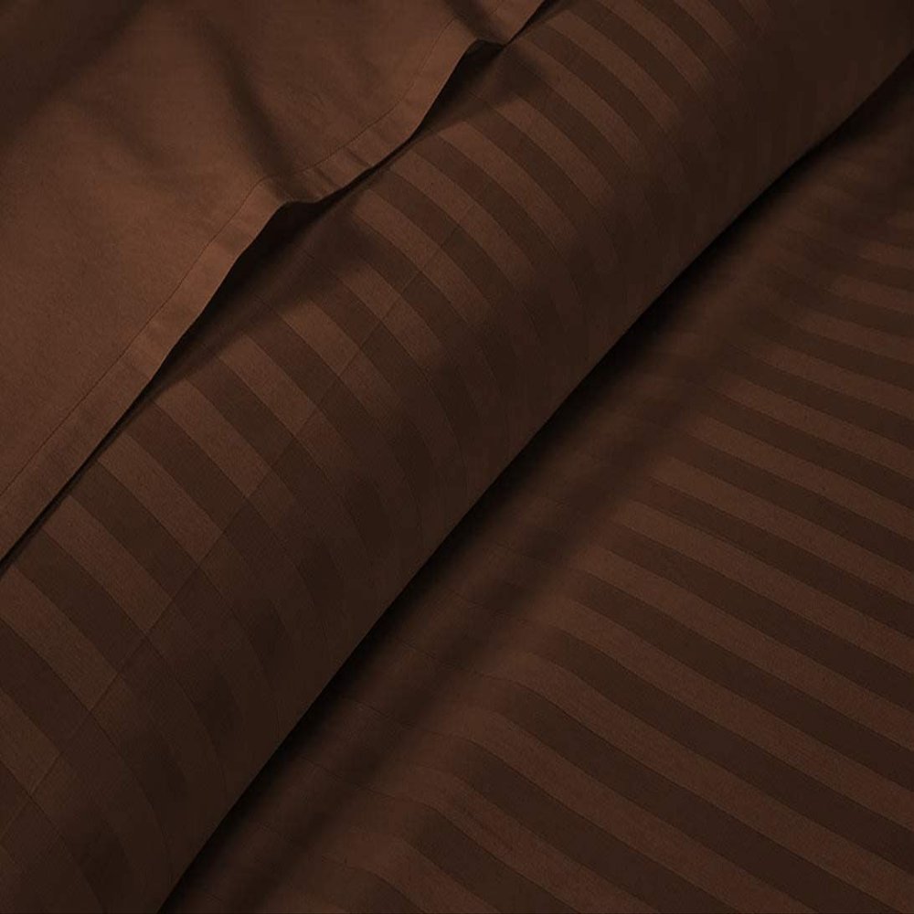 600 Thread Count 4 Piece Sheets Set for College Dorm Bed - Twin Size Sheets for College Dorm Room Bedding with 8" Deep Pocket Elastic Fitted Sheet - 100% Egyptian Cotton - Chocolate Stripe.