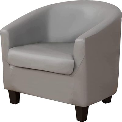 Waterproof Club Chair Slipcover PU Leather Tub Chair Cover with Elastic Bottom Removable Barrel Chair Cover Armchair Slipcovers Washable Sofa Furniture Protector for Hotel Cafe (Color : Light Grey)