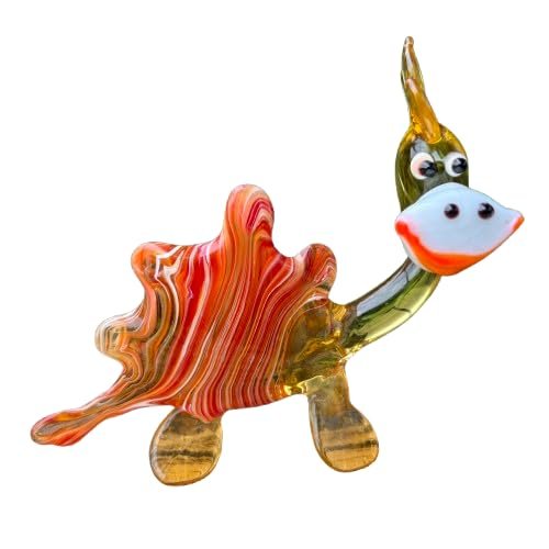 Glass Dinosaur Figurine Hand-Blown Murano-Style Sculpture Collectible Dinosaur Ornament for Shelf or Desk Gift for Dino Lovers & Home Dcor