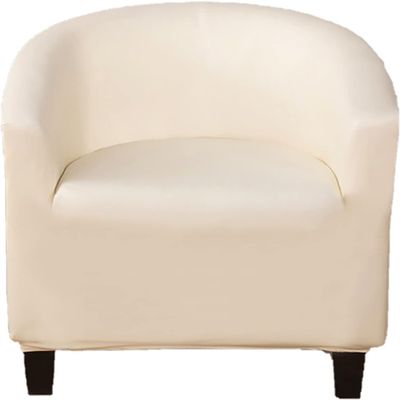 LUXRUB Waterproof Tub Chair Slipcover,1 Piece Pu Leather Club Chair Cover Stretch Armchair Cover Removable Barrel Chair Cover Elastic Bottom Round Sofa Furniture Protectors for Cafe (Color : Beige)