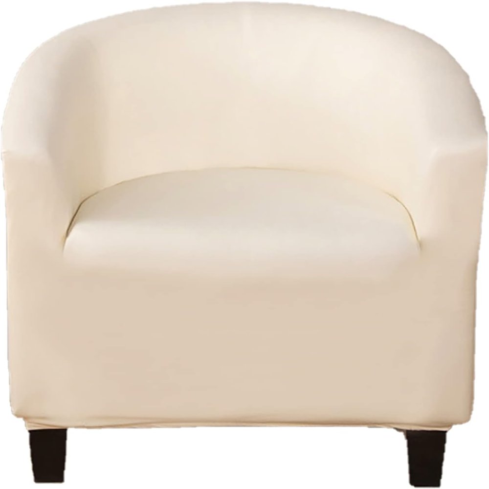 LUXRUB Waterproof Tub Chair Slipcover,1 Piece Pu Leather Club Chair Cover Stretch Armchair Cover Removable Barrel Chair Cover Elastic Bottom Round Sofa Furniture Protectors for Cafe (Color : Beige)