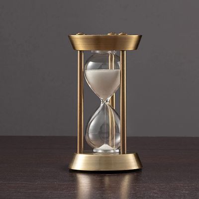 Hourglass Sand Timer, Metal Brass Hourglass Sand Clock Timers1/3/5/10minute,Glass Sandglass Clock,unique Creative Keepsake Gift,Living Room Office Decoration (Color : White, S (Color : White, Size
