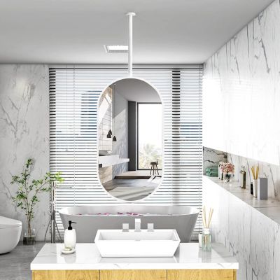 White Oval Bathroom Mirrors for Wall, Ceiling Mounted Mirrors Decorative Hanging Mirror Vanity Mirror for Wall and Living Room Decor (Size : 40cmx60cm)