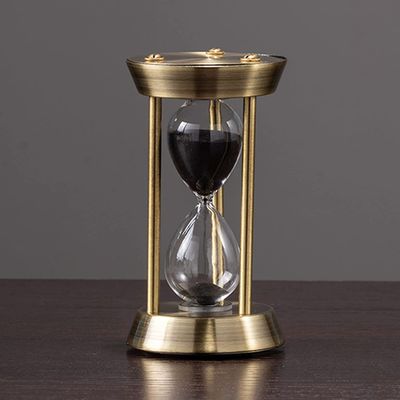 Hourglass Sand Timer, Metal Brass Hourglass Sand Clock Timers1/3/5/10minute,Glass Sandglass Clock,unique Creative Keepsake Gift,Living Room Office Decoration (Color : White, S (Color : White, Size