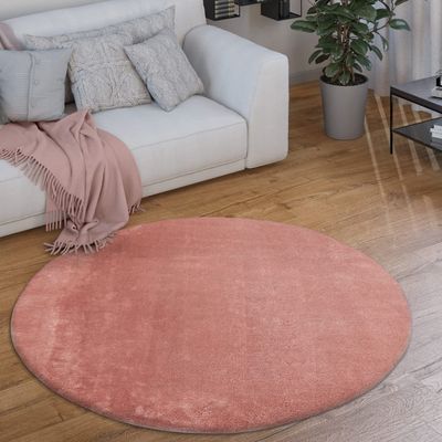 Paco Home Soft Area Rug in Pink Cozy Rug Anti-Slip Solid Color Washable, Size: 4' Round