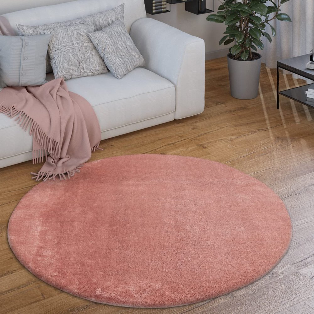Paco Home Soft Area Rug in Pink Cozy Rug Anti-Slip Solid Color Washable, Size: 4' Round