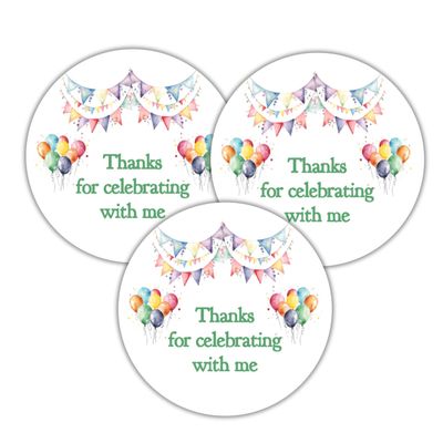 Thank You Birthday Party Stickers, Labels, Tags, Decorations for Gift Bags and Party Favors