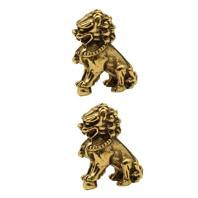 Abaodam 2pcs Brass Feng Shui Lion Statues for Home Decor Miniature Lion Ornaments Brass Material Stylish Desktop Decoration for Prosperity and Luck